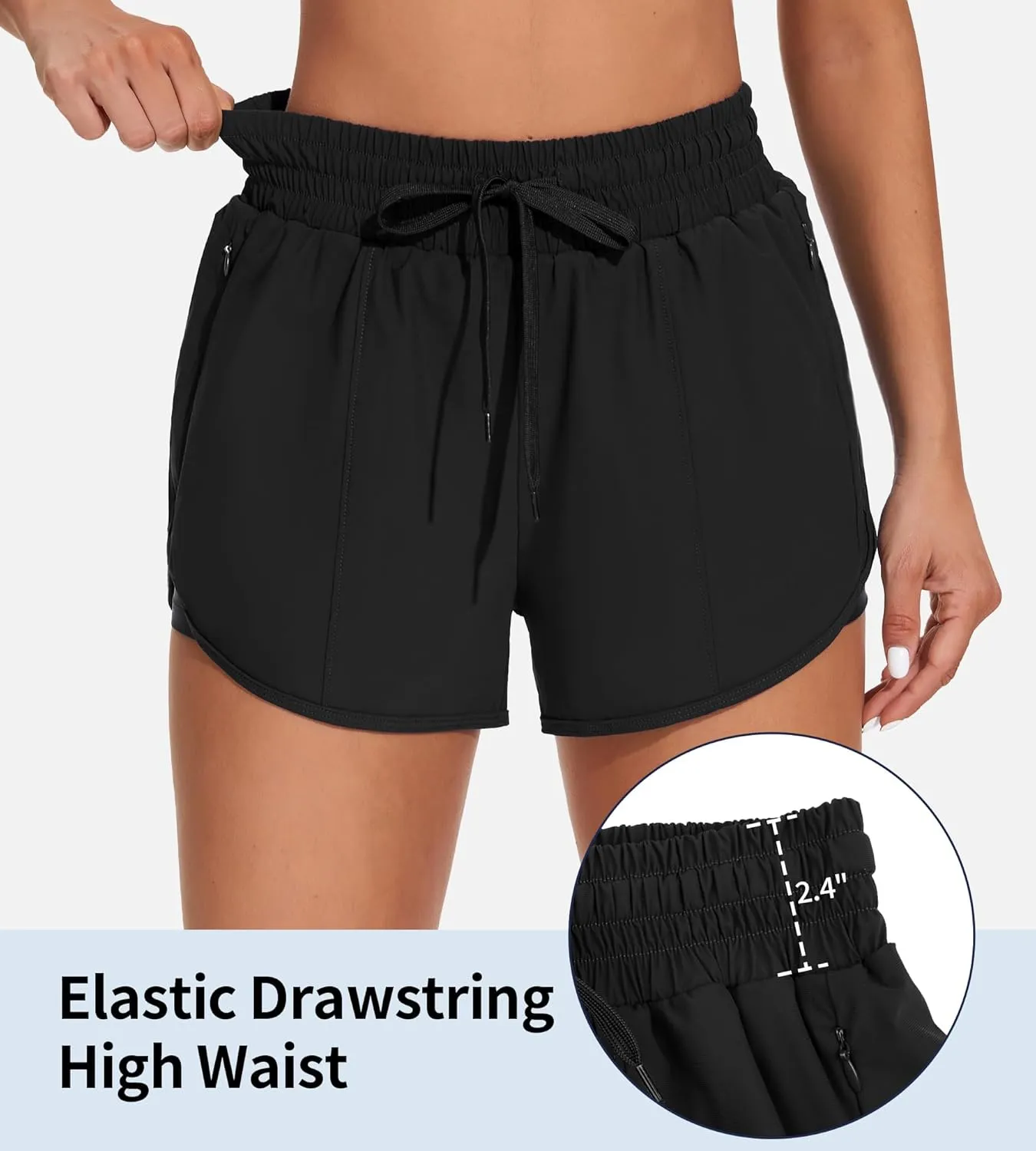 ATTRACO Women's High Waisted Swim Shorts Drawstring Board Shorts with Zipper Pockets Liner