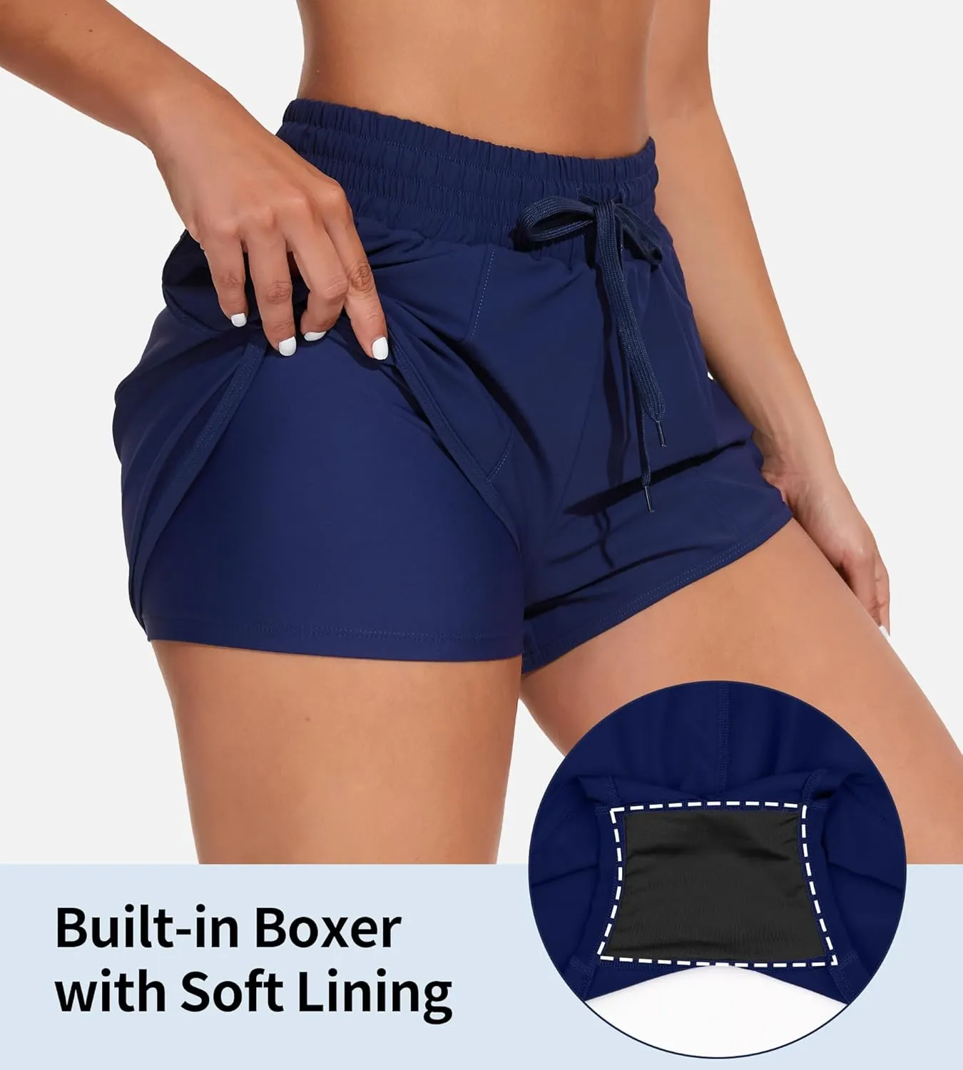 ATTRACO Women's High Waisted Swim Shorts Drawstring Board Shorts with Zipper Pockets Liner