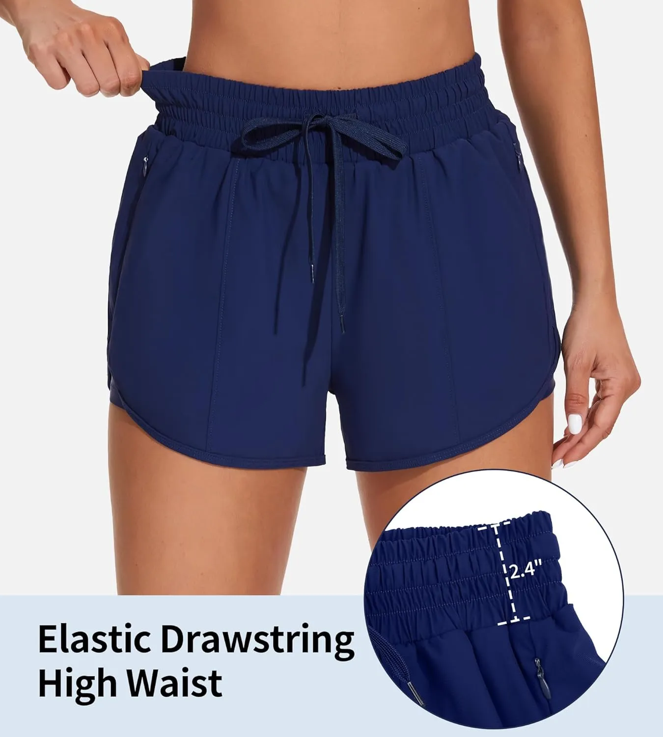 ATTRACO Women's High Waisted Swim Shorts Drawstring Board Shorts with Zipper Pockets Liner