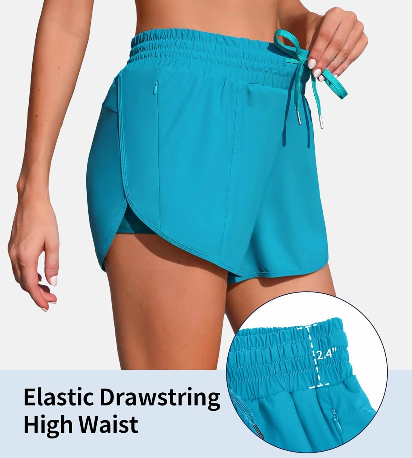 ATTRACO Women's High Waisted Swim Shorts Drawstring Board Shorts with Zipper Pockets Liner