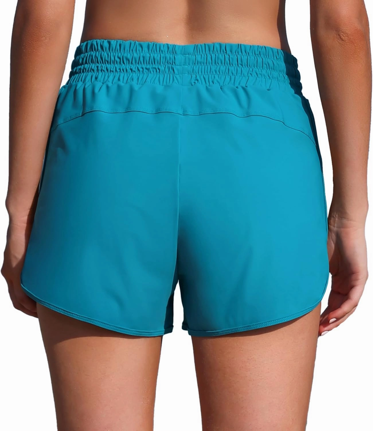 ATTRACO Women's High Waisted Swim Shorts Drawstring Board Shorts with Zipper Pockets Liner