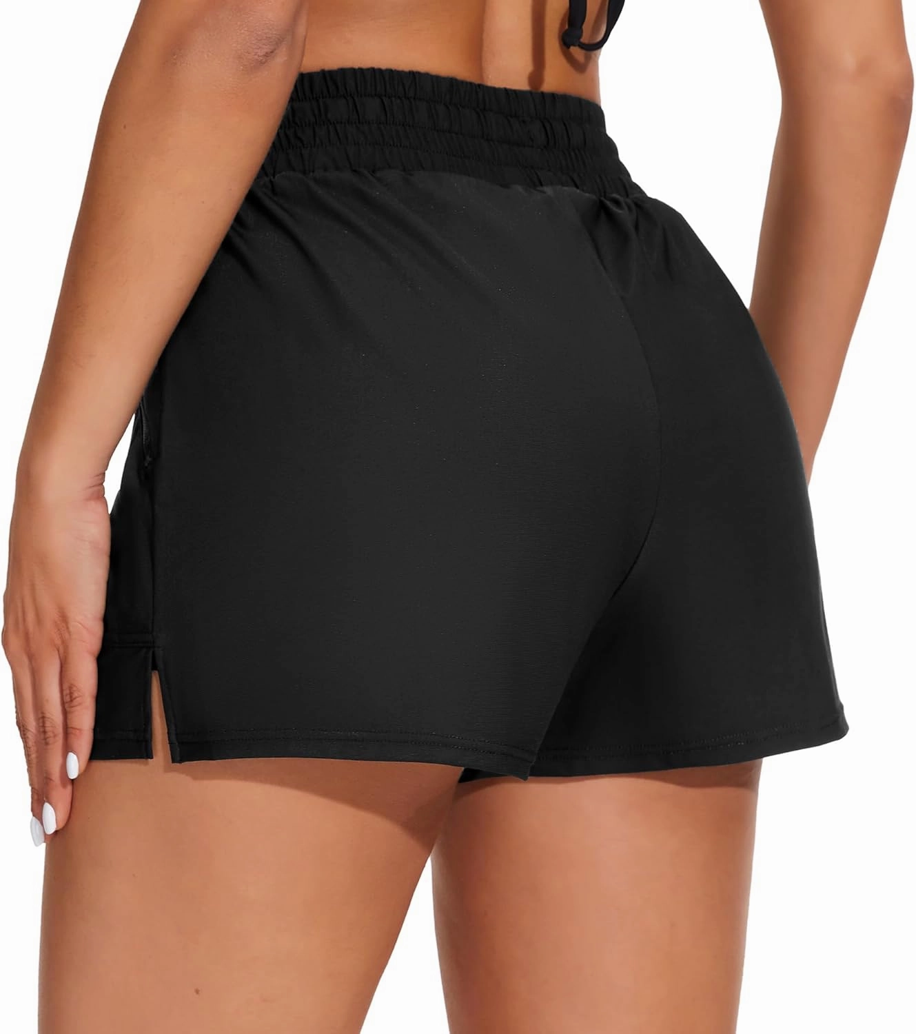 ATTRACO Women's High Waisted Swim Shorts Drawstring Board Shorts with Zipper Pockets Liner
