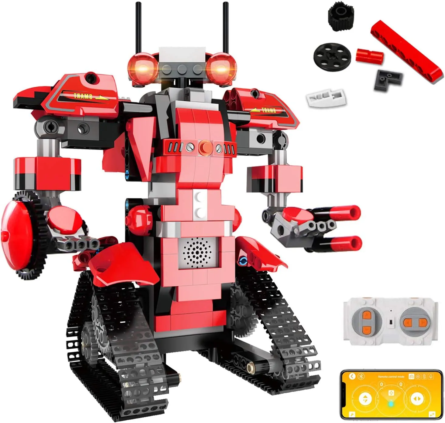 aukfa Building Blocks RC Robot App Controlled Toy, Remote Control STEM Robot Toy, DIY Robotics Rechargeable RC Electronic Robots Funny Gift for 8  Year Old Boys Girls (Red)