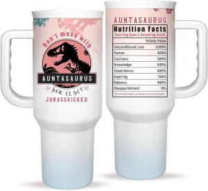 Aunt Tumbler Gift for Aunt For Mothers Day from Niece Aunty Gifts from Nephew - 40oz Gradient Pink Funny Tumbler Dinosaur Cup - Unique Birthday Gift Thank You Christmas Gifts for Aunts