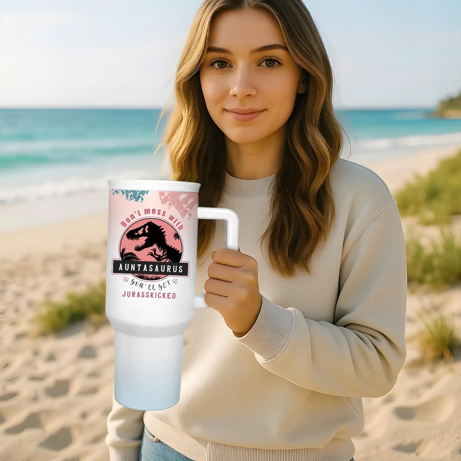 Aunt Tumbler Gift for Aunt For Mothers Day from Niece Aunty Gifts from Nephew - 40oz Gradient Pink Funny Tumbler Dinosaur Cup - Unique Birthday Gift Thank You Christmas Gifts for Aunts