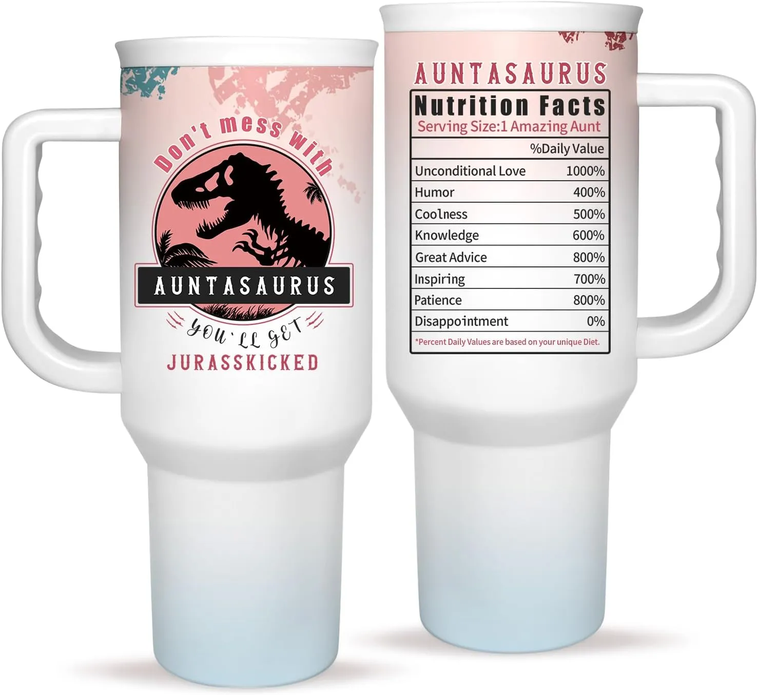 Aunt Tumbler Gift for Aunt For Mothers Day from Niece Aunty Gifts from Nephew - 40oz Gradient Pink Funny Tumbler Dinosaur Cup - Unique Birthday Gift Thank You Christmas Gifts for Aunts