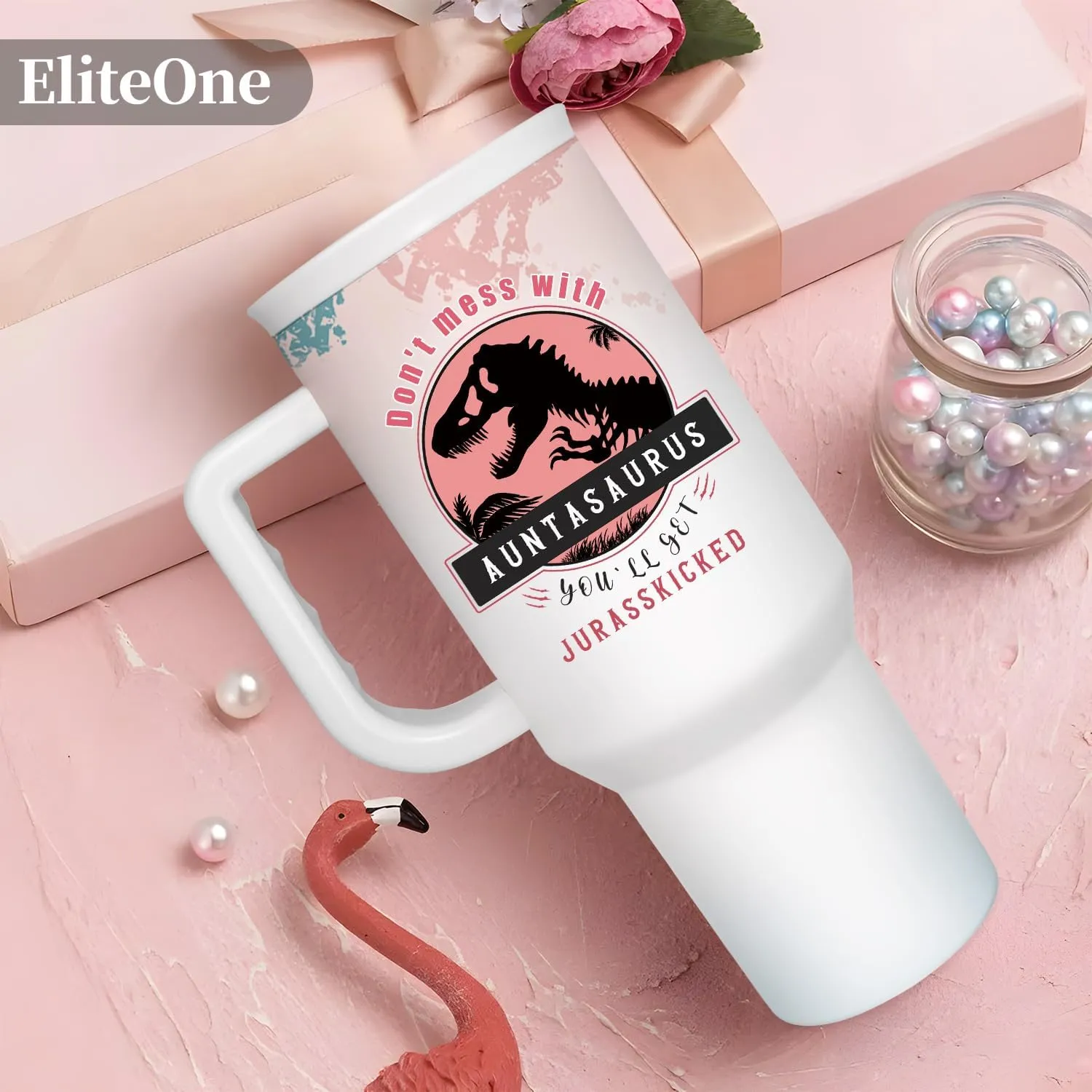 Aunt Tumbler Gift for Aunt For Mothers Day from Niece Aunty Gifts from Nephew - 40oz Gradient Pink Funny Tumbler Dinosaur Cup - Unique Birthday Gift Thank You Christmas Gifts for Aunts