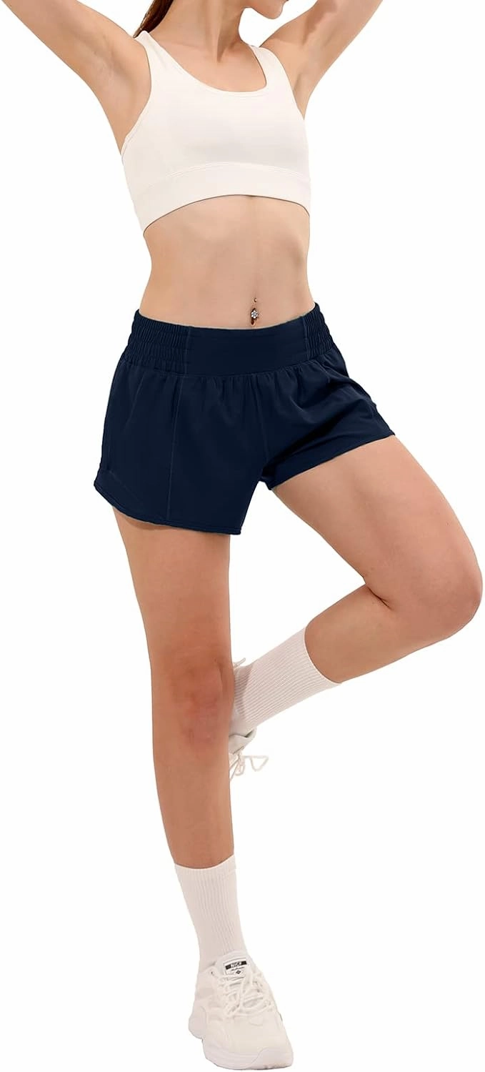Aurefin High Waisted Athletic Shorts for Women, Womens Plus Size Running Workout Shorts with Liner and Zip Pocket 4 inch