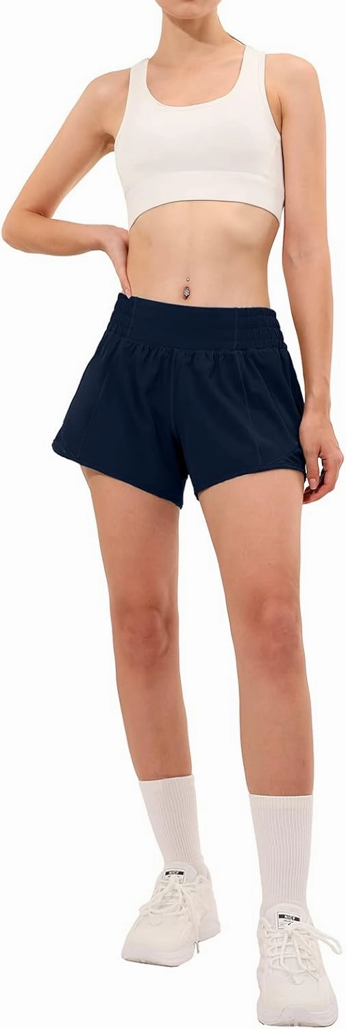 Aurefin High Waisted Athletic Shorts for Women, Womens Plus Size Running Workout Shorts with Liner and Zip Pocket 4 inch