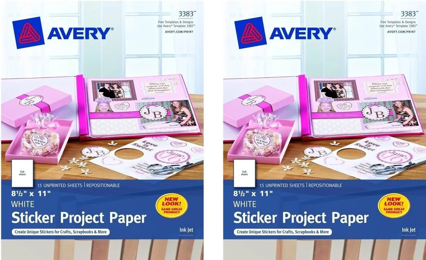 Avery 03383 8-1/2" X 11" Ink Jet Sticker Project Paper 15 Count (Pack of 2)