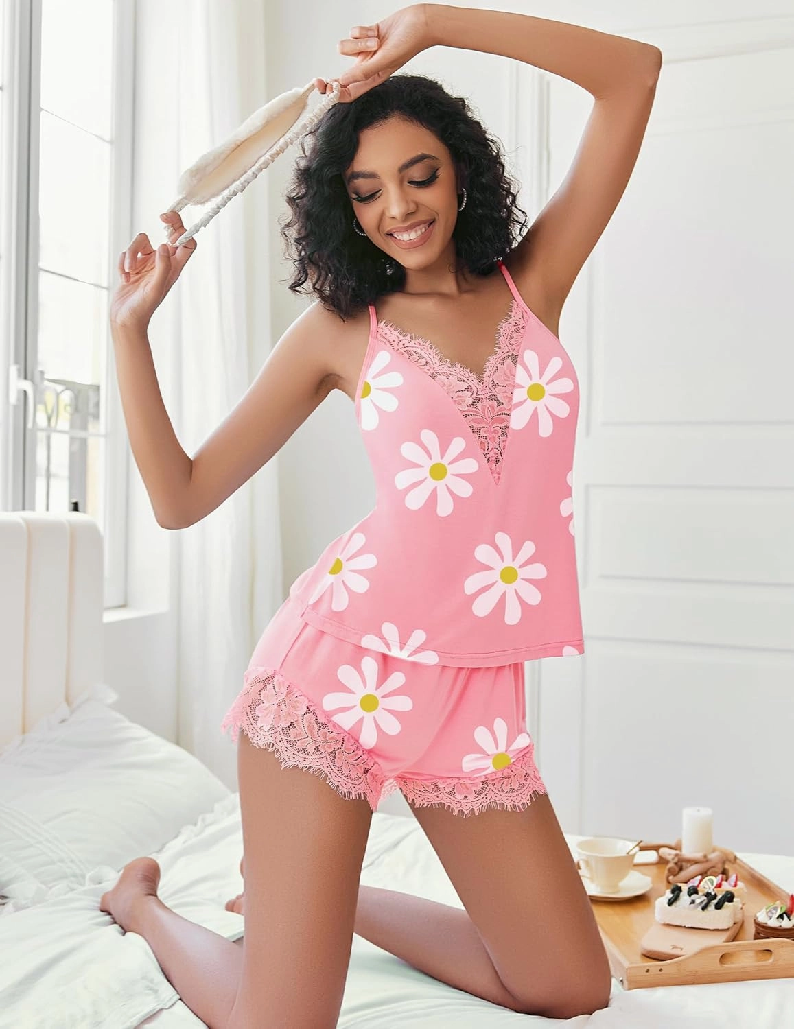 Avidlove Women Pajama Set Lace Trim Short PJ Set Modal V Neck Sleeveless Sleepwear Drawstring Waist Nightwear S-XXL