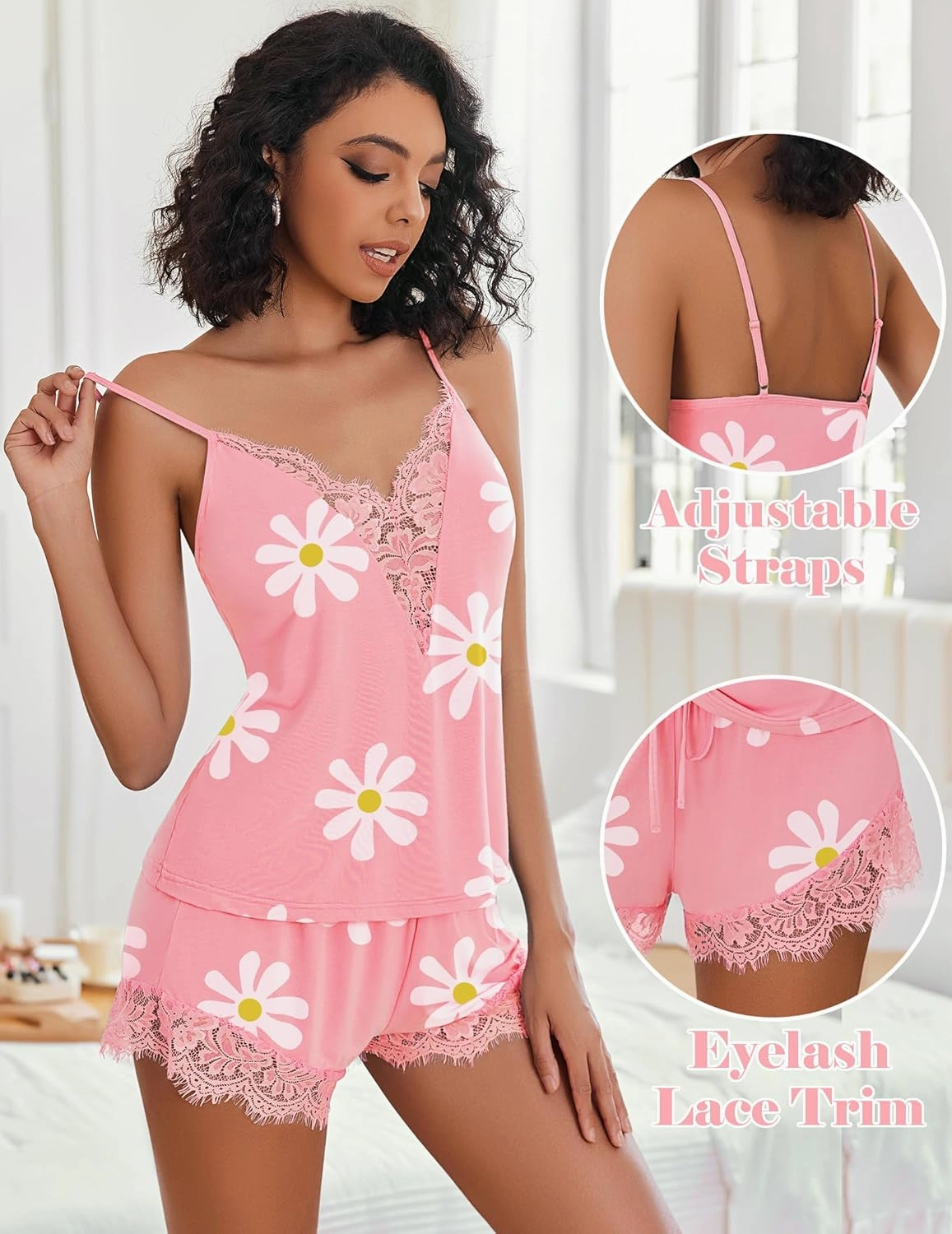 Avidlove Women Pajama Set Lace Trim Short PJ Set Modal V Neck Sleeveless Sleepwear Drawstring Waist Nightwear S-XXL