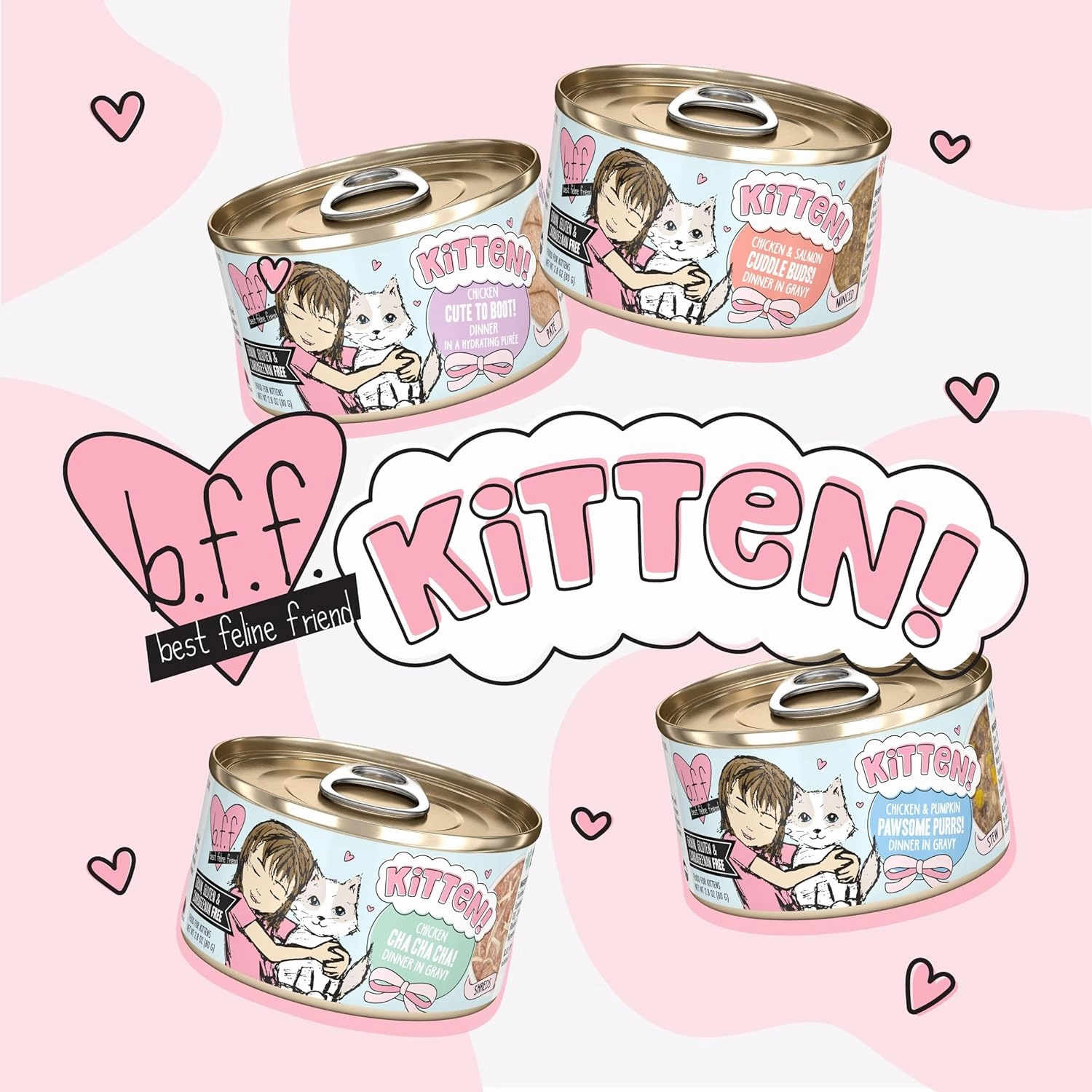 B.F.F. Kitten Food, Cute to Boot with Chicken in a Hydrating Puree, 2.8oz Can (Pack of 12)