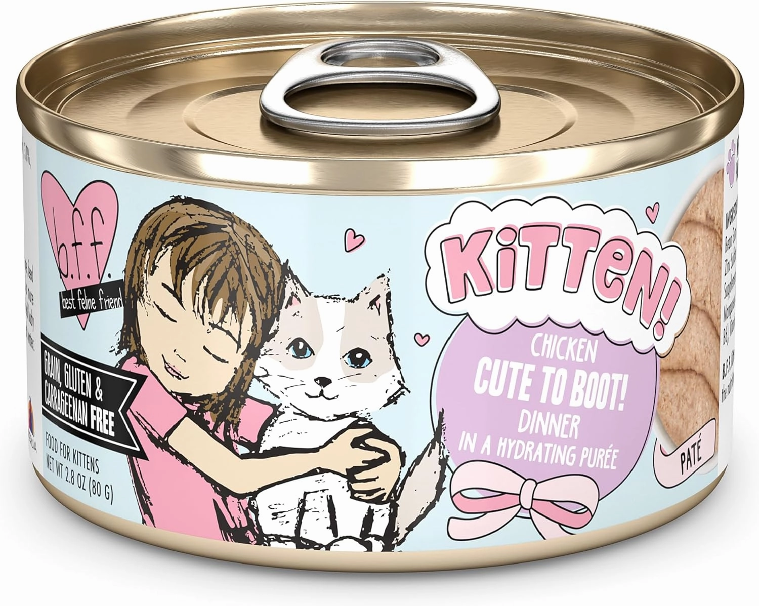 B.F.F. Kitten Food, Cute to Boot with Chicken in a Hydrating Puree, 2.8oz Can (Pack of 12)