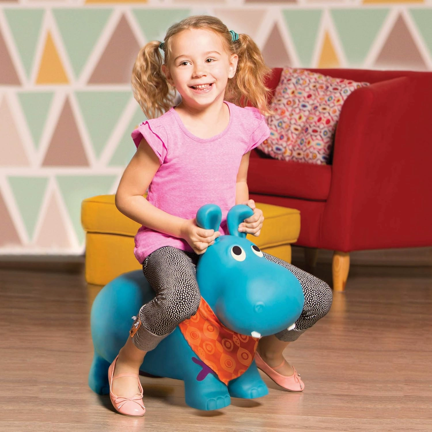 B. toys- Bouncy Boing- Inflatable Hippo Bouncer- Ride On- Sit & Bounce –Air Pump Included – Hankypants- 18 Months  