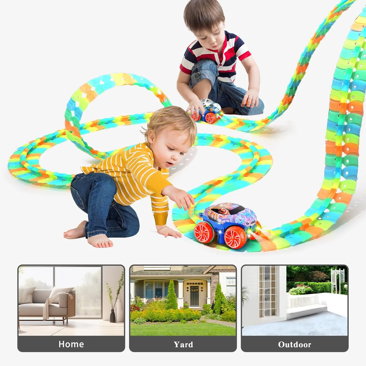 BABELONG Race Track Car Toy,Kids Slot Race Cars Tracks,360° Rotation Racing Car, Flexible Race Car's Changeable Track Set, for Children Over 3 Years Old(191pcs)
