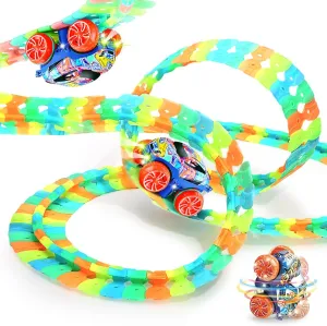 BABELONG Race Track Car Toy,Kids Slot Race Cars Tracks,360° Rotation Racing Car, Flexible Race Car's Changeable Track Set, for Children Over 3 Years Old(191pcs)
