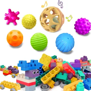 Baby Soft Blocks Set, Soft Rubber Blocks for Babies 6 Months and Up STEM Educational Toddler Gifts and Montessori Toys Sensory Balls for Baby, Colorful Textured Sensory Toys for Babies 1-3, Hand Catch