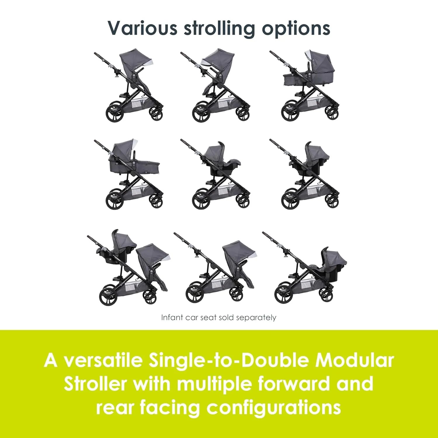 Baby Trend Morph Single to Double Modular Stroller, Dash Grey