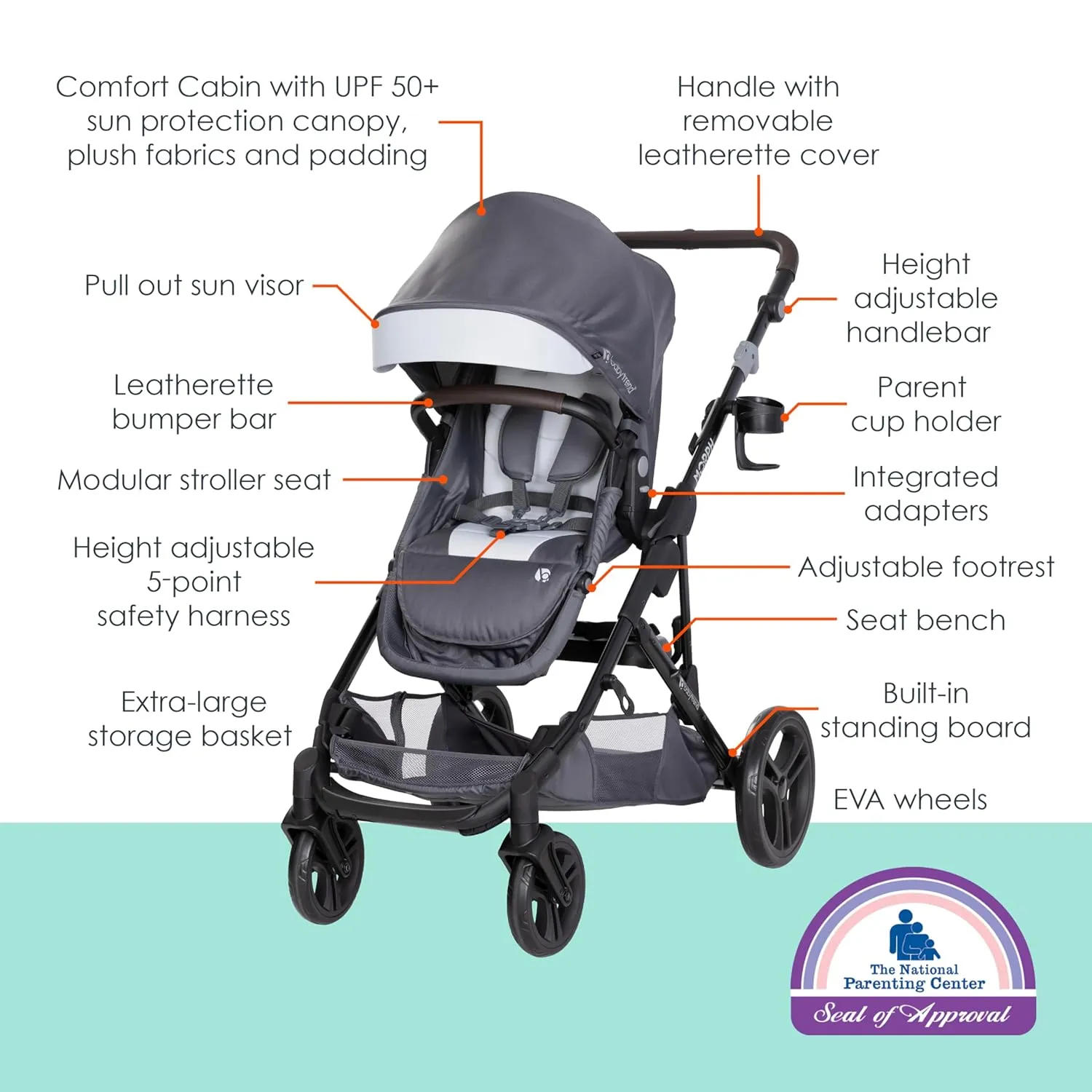 Baby Trend Morph Single to Double Modular Stroller, Dash Grey