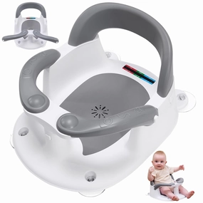 Baby Bath Seat for Babies 6 Months & Up Sitting Up,Infant Bath Seat with Temperature Alert Open Backrest on/Off Armrest,Toddler Bath seat Baby Bath Chair for Bathtub,Tub,Sink Grey