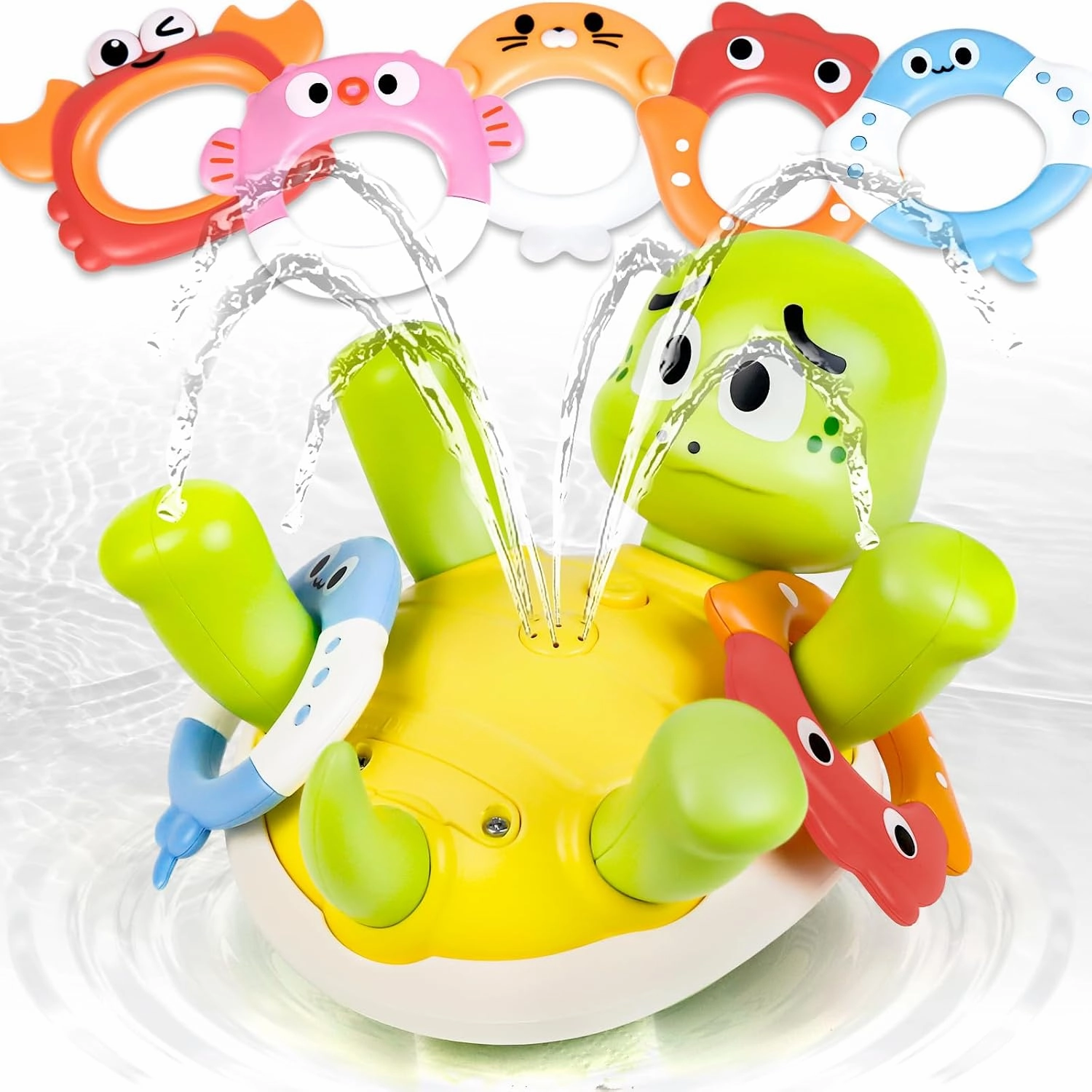 Baby Bath Toy Sprinkler, Rechargeable Turtle Bath Toys for Kids Toddlers Ages 1-3 2-4 with 5 Rings, Mold Free Bath Pool Water Spray Toys for Babies Toddlers 1-3-5, Great Birthday Gifts for Kids