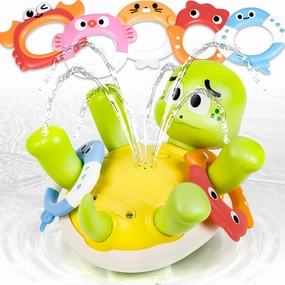 Baby Bath Toy Sprinkler, Rechargeable Turtle Bath Toys for Kids Toddlers Ages 1-3 2-4 with 5 Rings, Mold Free Bath Pool Water Spray Toys for Babies Toddlers 1-3-5, Great Birthday Gifts for Kids