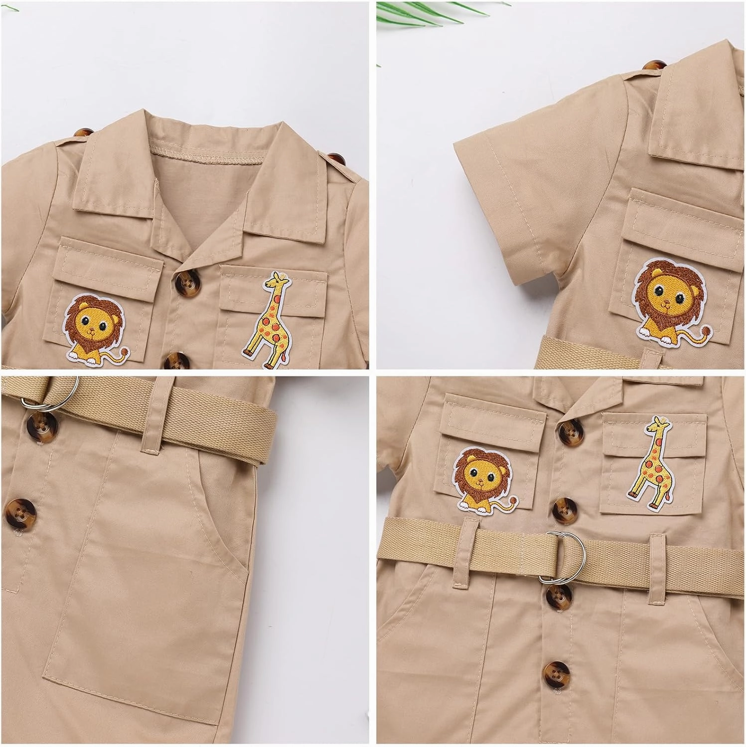 Baby Safari Outfit Wild One Birthday Outfit Girl Short Sleeve Safari Jumpsuit with Hat Toddler Zoo Keeper Outfit