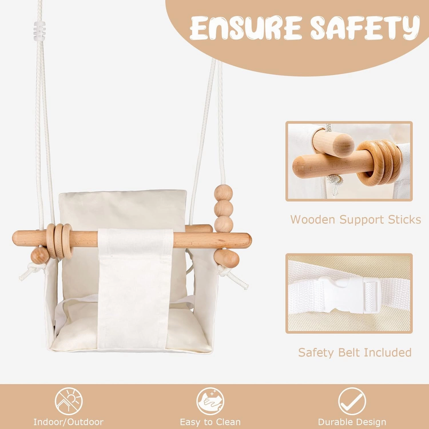 Baby Swing Outdoor Indoor Toddler Swing Seat with Safety Belt, Canvas Hanging Swings Outside Tree Swing Great Gift for Baby Boys Girls Kids Lovers