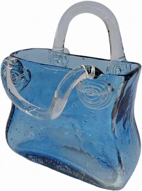 Bag Vase, Multifunctional Hand Glass Vase Glass Purse Vase Bag Vase, Decor Glass Vase for Photo/Birthday/Home Décor,Style2-Blue