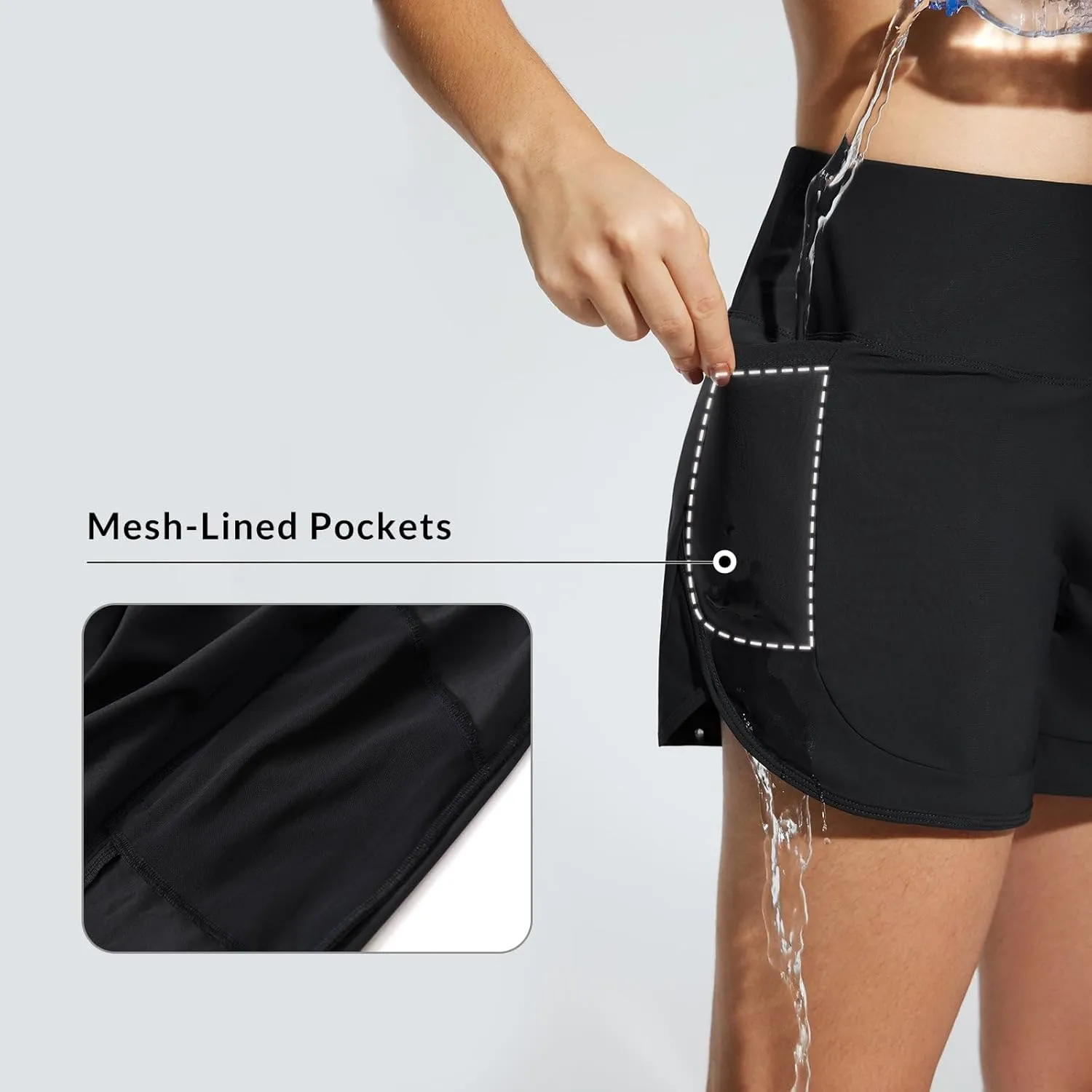 baleaf Women's 4" High Waisted Swim Shorts Quick Dry Board Shorts UPF50  Swimsuit with Liner and Pockets