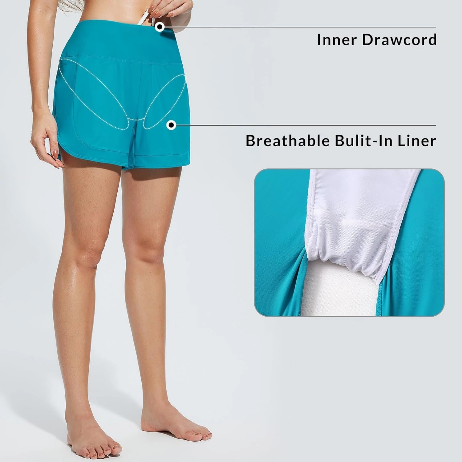 baleaf Women's 4" High Waisted Swim Shorts Quick Dry Board Shorts UPF50  Swimsuit with Liner and Pockets