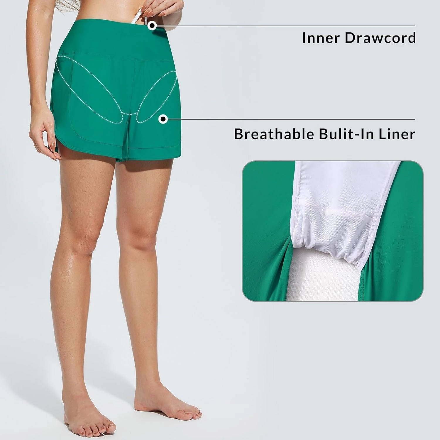 baleaf Women's 4" High Waisted Swim Shorts Quick Dry Board Shorts UPF50  Swimsuit with Liner and Pockets