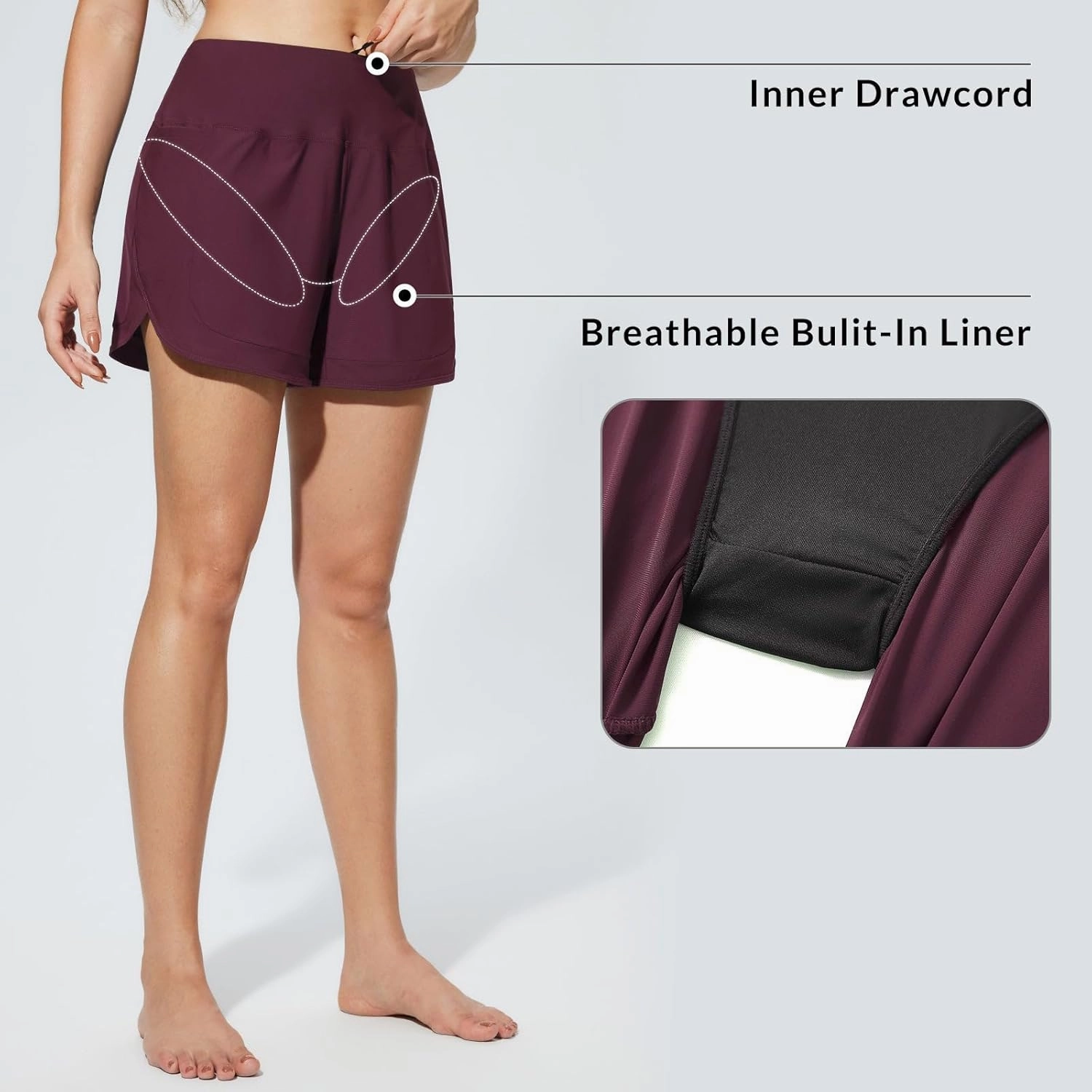 baleaf Women's 4" High Waisted Swim Shorts Quick Dry Board Shorts UPF50  Swimsuit with Liner and Pockets