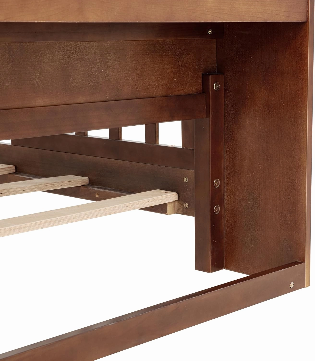 Ball & Cast Full Platform Bed with Bookcase Headboard,Pine Wood Bedframe w/Guardrails,LED Motion Sensor Ligh,Captain Storage Beds for Kids, Girls,Boys,No Box Spring Needed,Walnut