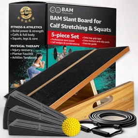 BAM's Adjustable Slant Board for Calf Stretching | Wide Slant Board for Squats & Calf Stretch | Professional Incline Board Calf Stretcher for Fitness & Physical Therapy (Plantar Fasciitis & Achilles)
