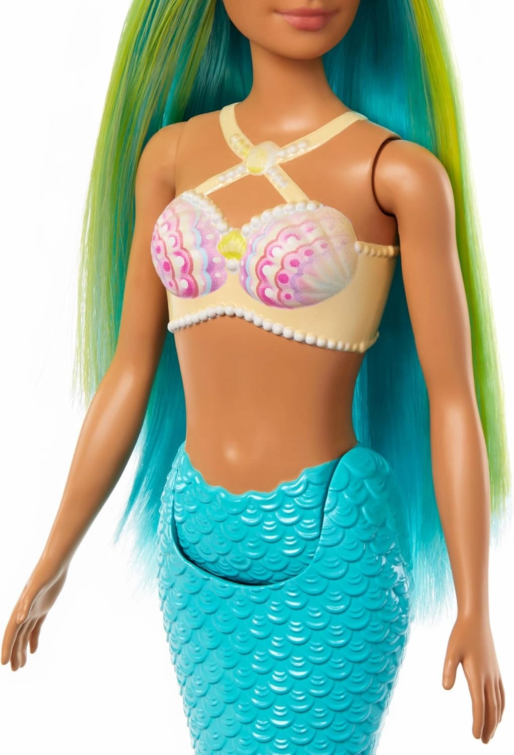 Barbie Mermaid Doll with Two-Tone Blue & Yellow Fantasy Hair & Headband Accessory, Toy with Shell Bodice & Turquoise Tail