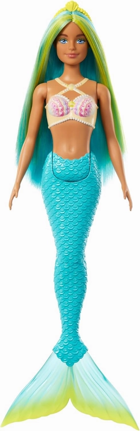 Barbie Mermaid Doll with Two-Tone Blue & Yellow Fantasy Hair & Headband Accessory, Toy with Shell Bodice & Turquoise Tail