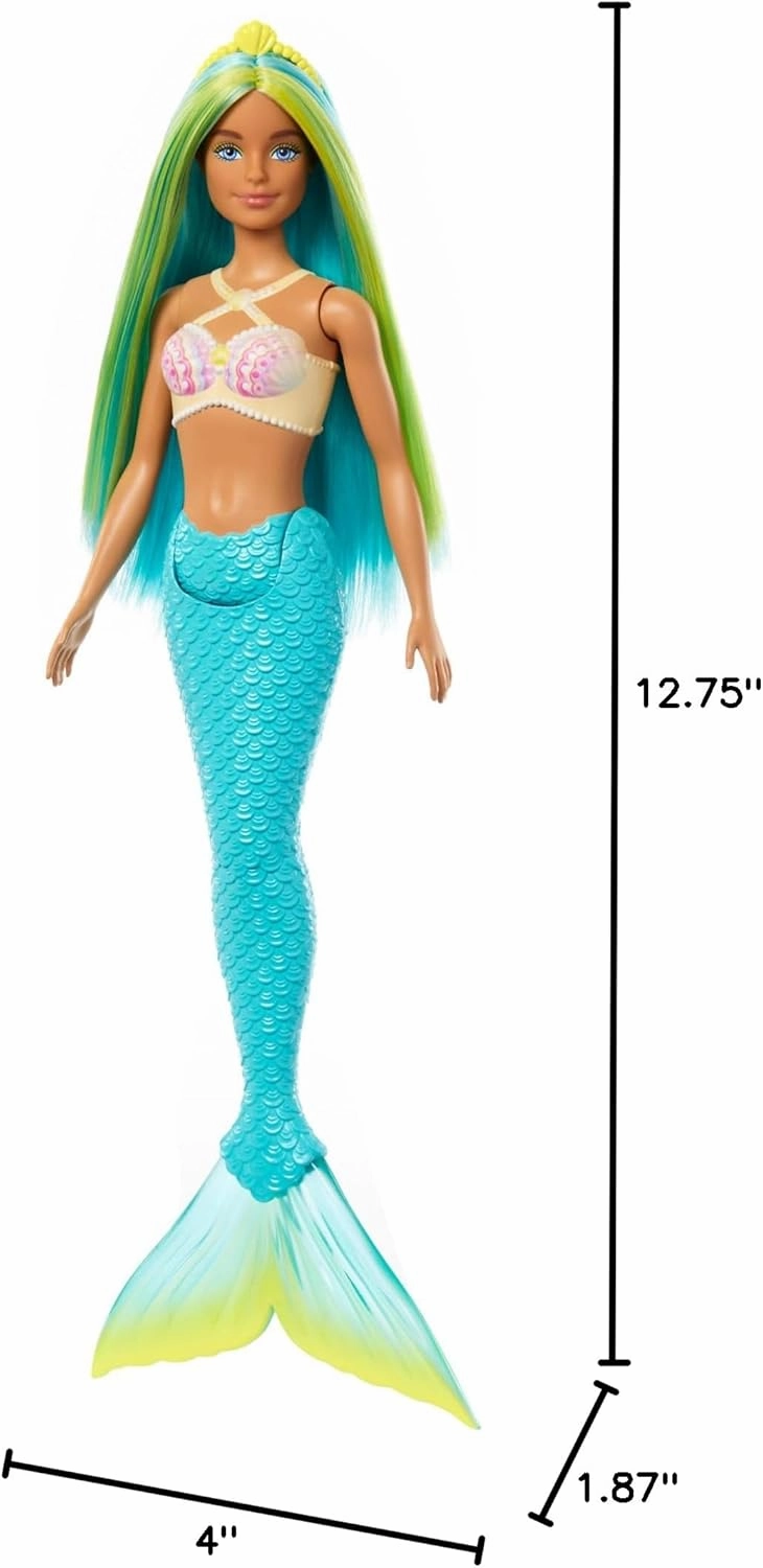Barbie Mermaid Doll with Two-Tone Blue & Yellow Fantasy Hair & Headband Accessory, Toy with Shell Bodice & Turquoise Tail