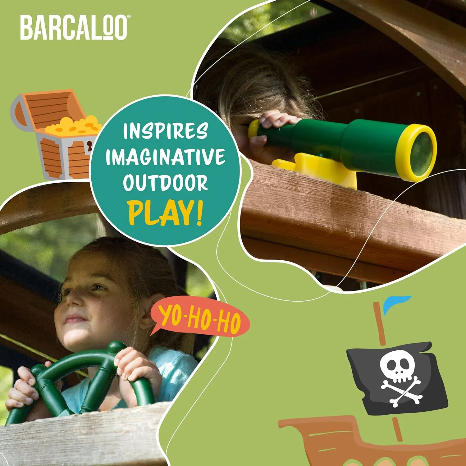 Barcaloo Playground Equipment Bundle Set with Kids Pirate Telescope, Pirate Steering Wheel & Flags, Jungle Gym Playset Accessories for Backyard Swings, Playground Set for Backyards