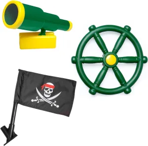 Barcaloo Playground Equipment Bundle Set with Kids Pirate Telescope, Pirate Steering Wheel & Flags, Jungle Gym Playset Accessories for Backyard Swings, Playground Set for Backyards