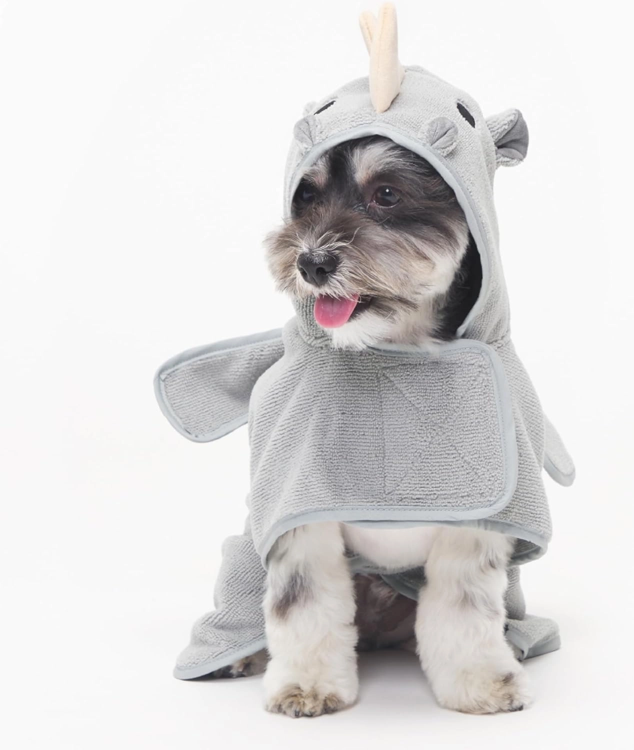 Barkbox Dog Bathrobe Fast Drying with Hook and Loop Closure & Wrap Tie Snuggle, Cute Dogs Clothes, Easy to Clean, Machine Washable, Dog Coats for Small Dogs, Tumble Dry Low - Rhino, Small