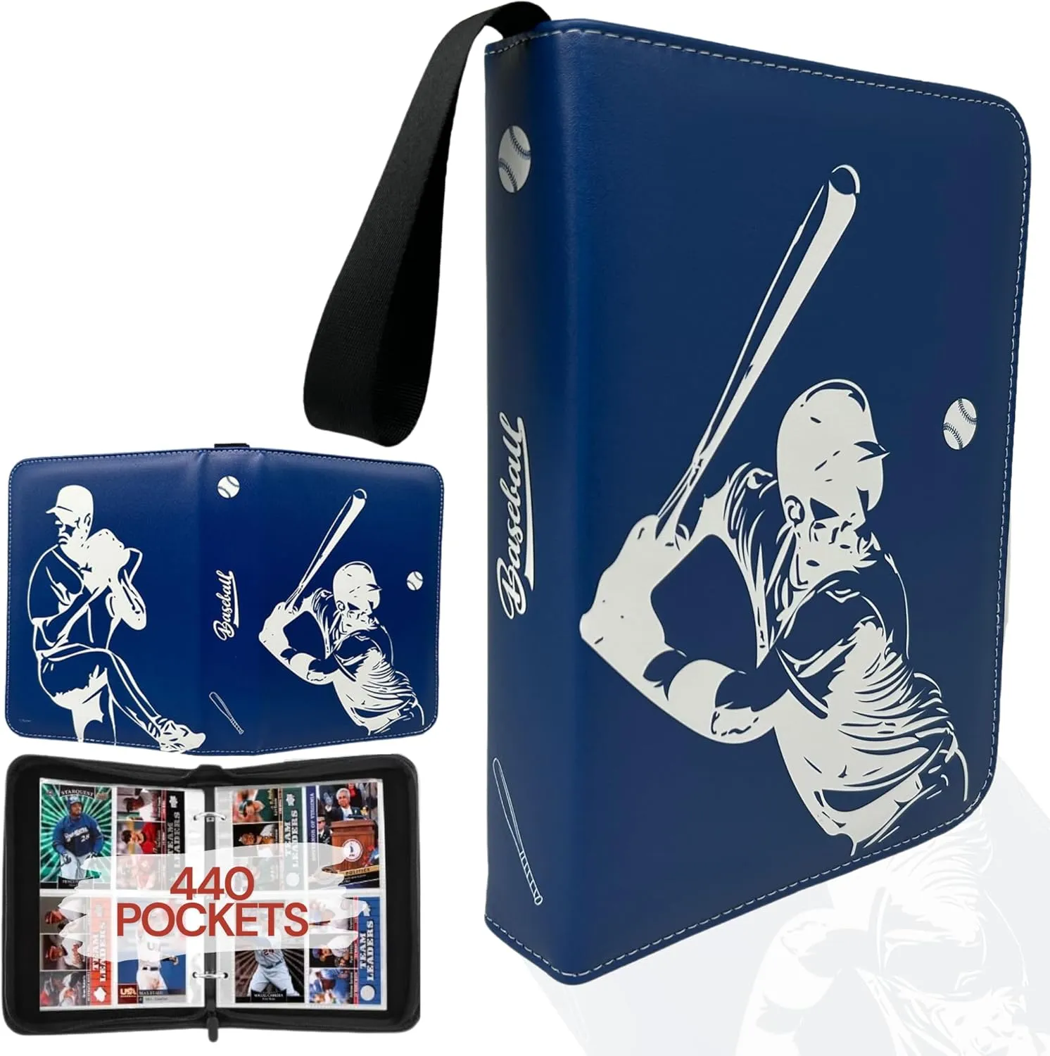 Baseball Card Binder, Trading Card Album with 55 Removable Sleeves Fit 440 Baseball Cards, Compatible with Topps Sports Cards & TCG Collections (Blue)