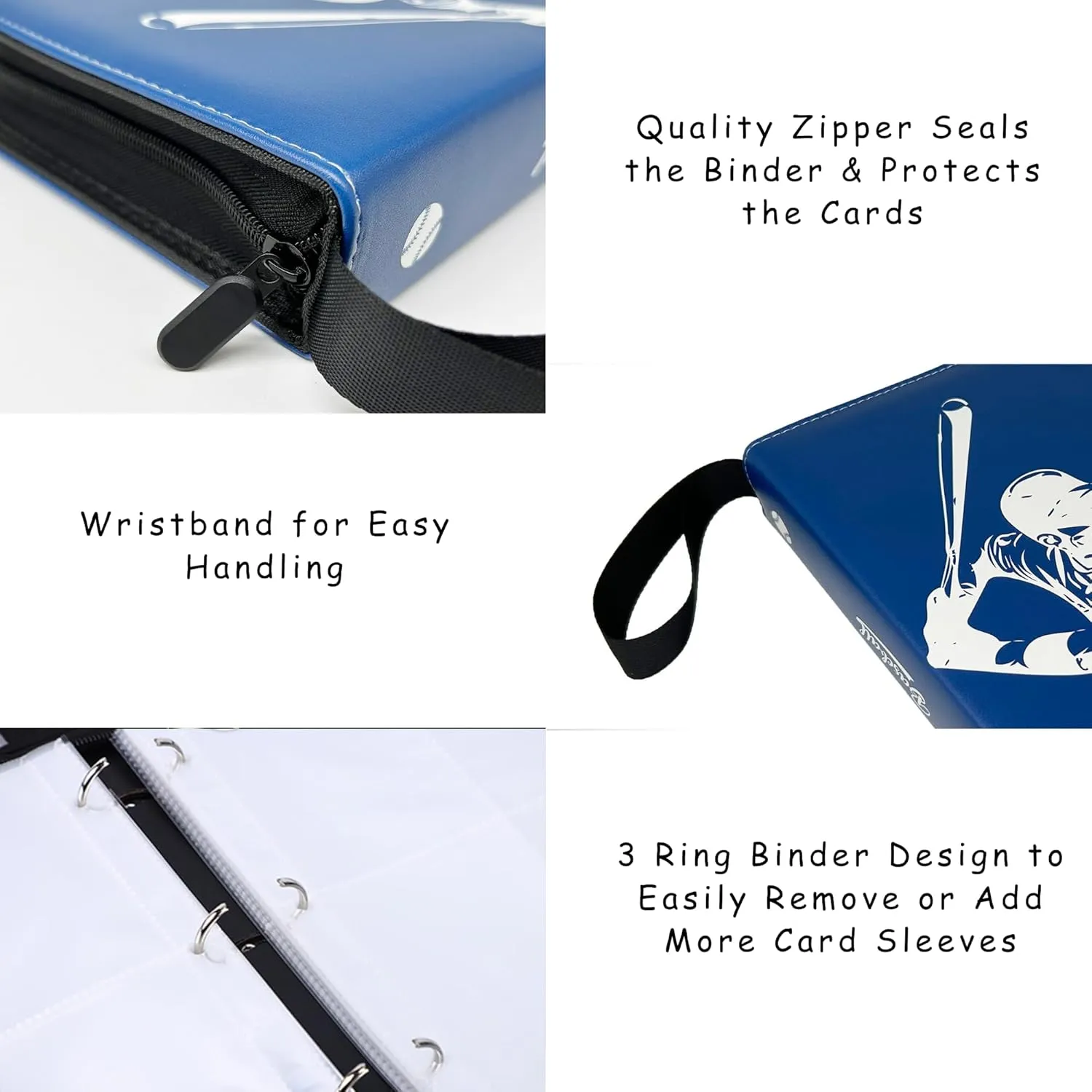 Baseball Card Binder, Trading Card Album with 55 Removable Sleeves Fit 440 Baseball Cards, Compatible with Topps Sports Cards & TCG Collections (Blue)