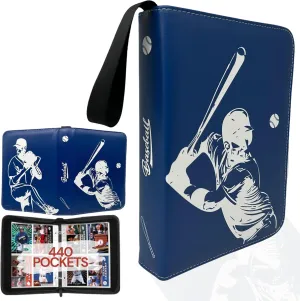 Baseball Card Binder, Trading Card Album with 55 Removable Sleeves Fit 440 Baseball Cards, Compatible with Topps Sports Cards & TCG Collections (Blue)