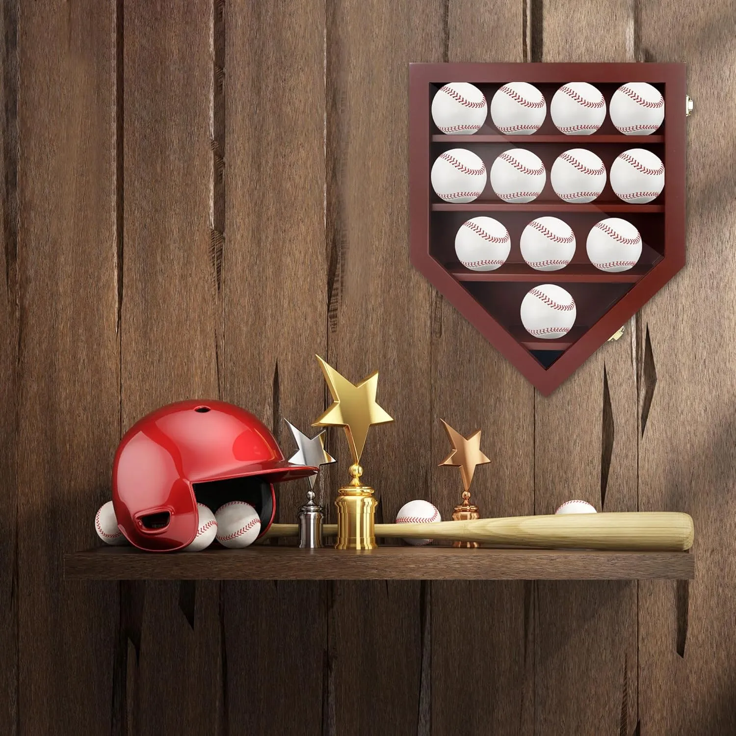 Baseball Display Case & Shadow Box - Lockable Acrylic Door Wall Mount Cabinet for 12 Baseballs - 13x16 Inch Collectible Display Frame for Enthusiasts (Black)