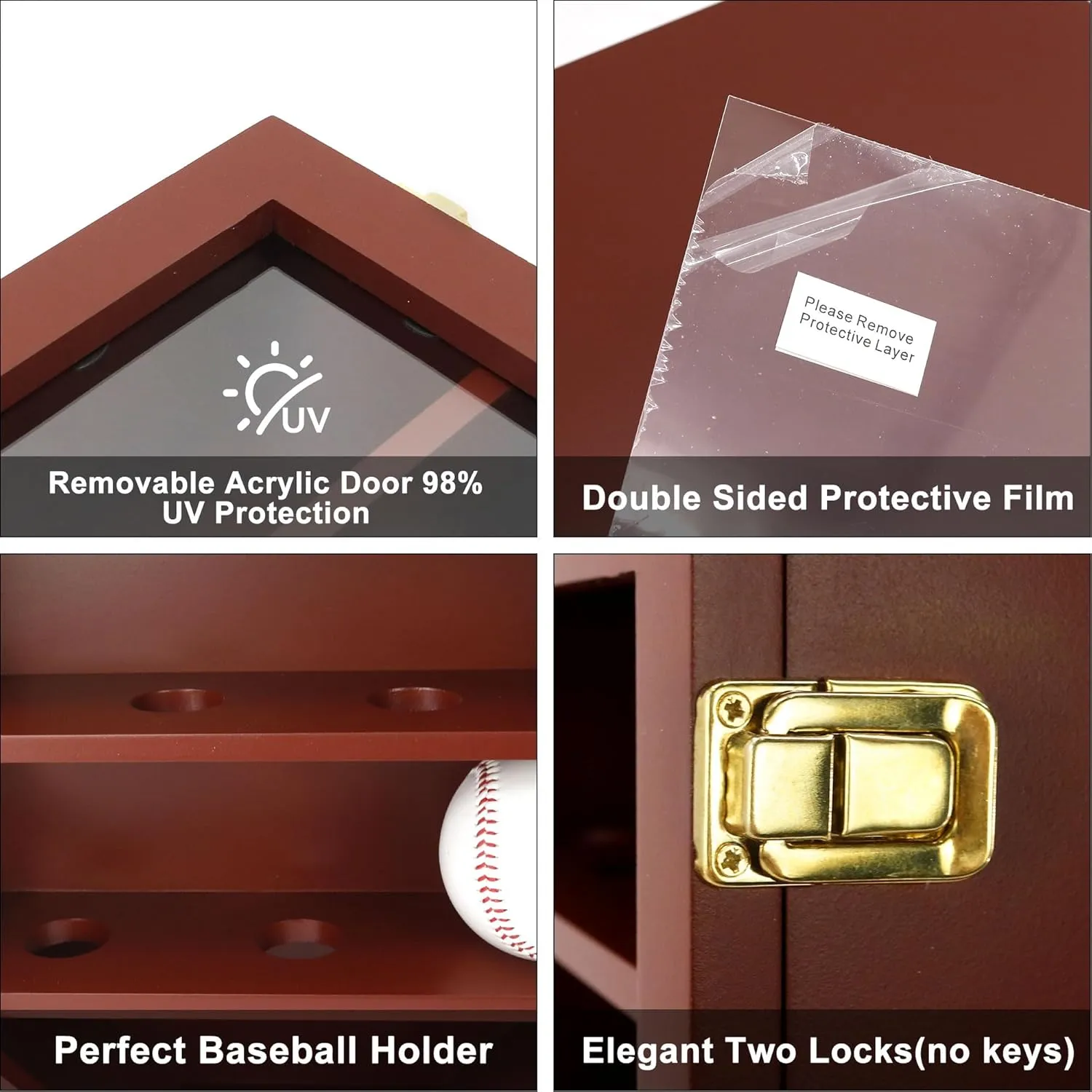 Baseball Display Case & Shadow Box - Lockable Acrylic Door Wall Mount Cabinet for 12 Baseballs - 13x16 Inch Collectible Display Frame for Enthusiasts (Black)