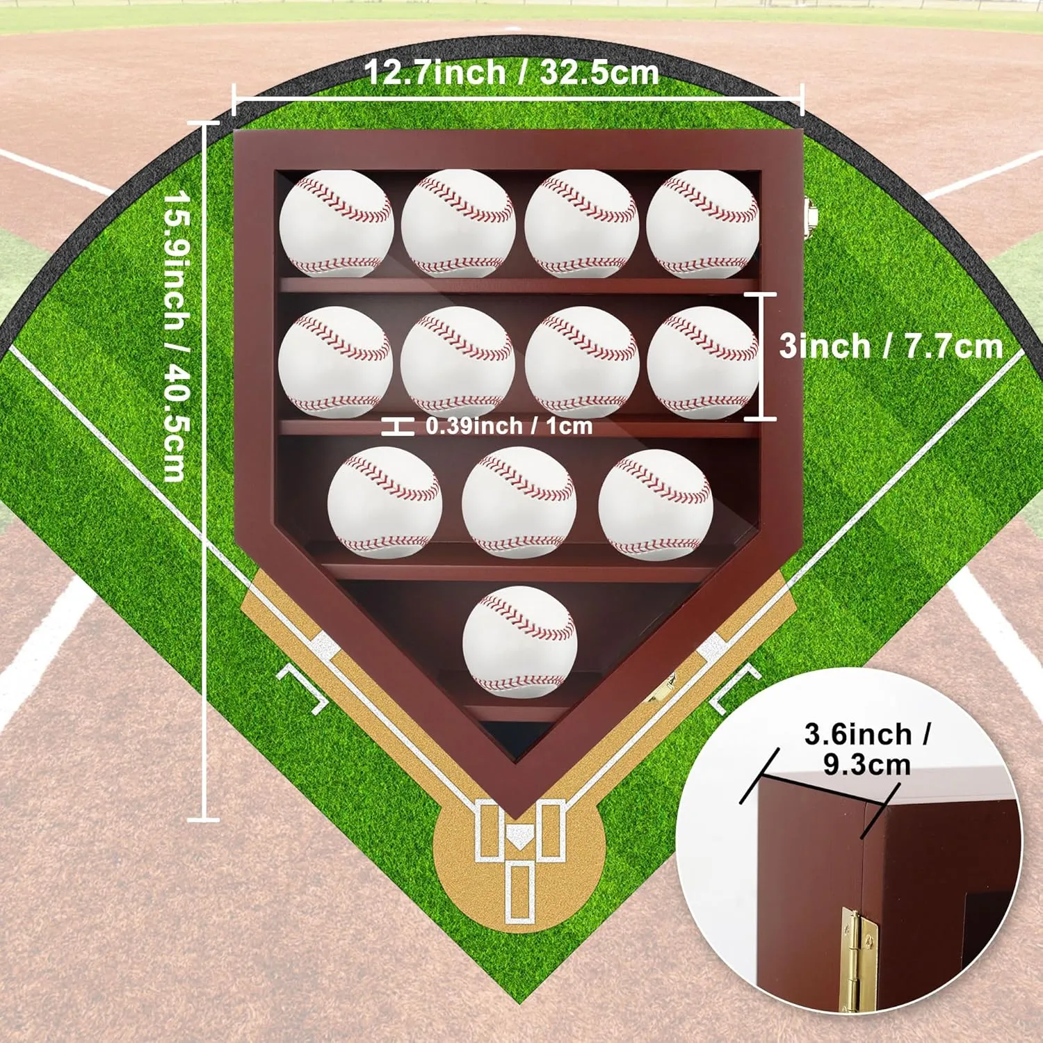 Baseball Display Case & Shadow Box - Lockable Acrylic Door Wall Mount Cabinet for 12 Baseballs - 13x16 Inch Collectible Display Frame for Enthusiasts (Black)