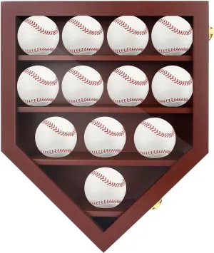 Baseball Display Case & Shadow Box - Lockable Acrylic Door Wall Mount Cabinet for 12 Baseballs - 13x16 Inch Collectible Display Frame for Enthusiasts (Black)