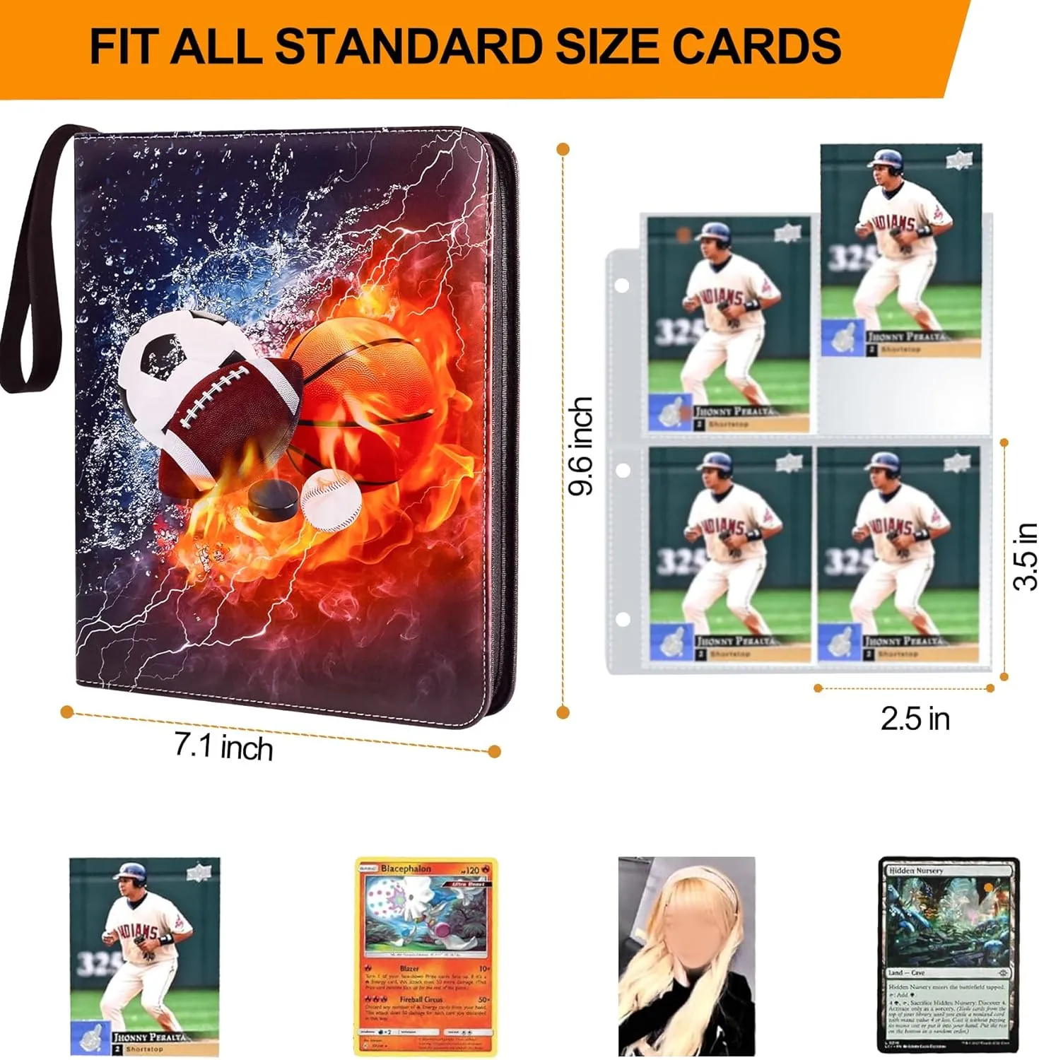 Baseball Trading Card Binder 4 Pocket, Sports Card Binder with 50 Sleeves Fit 400 Sport Cards, Sport Card Holder Binder with Zipper, Premium Card Book, Waterproof, Sturdy Durable Card Collection Album